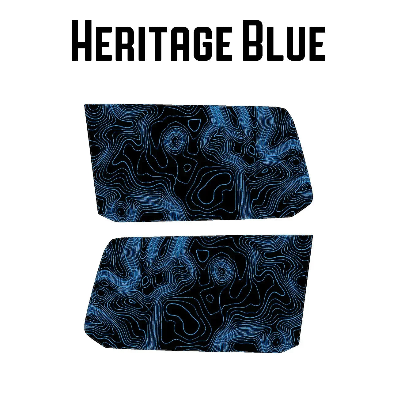 Perforated vinyl topographic rear window map overlay for 2024+ Land Cruiser by StickerFab, featuring blue heritage design.