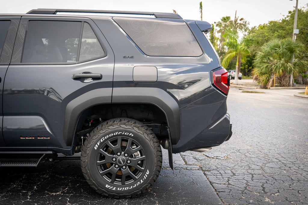 Pair of matte black Turbo Retro Style Graphic Fender Decals by StickerFab for vehicle exterior vinyl decoration.