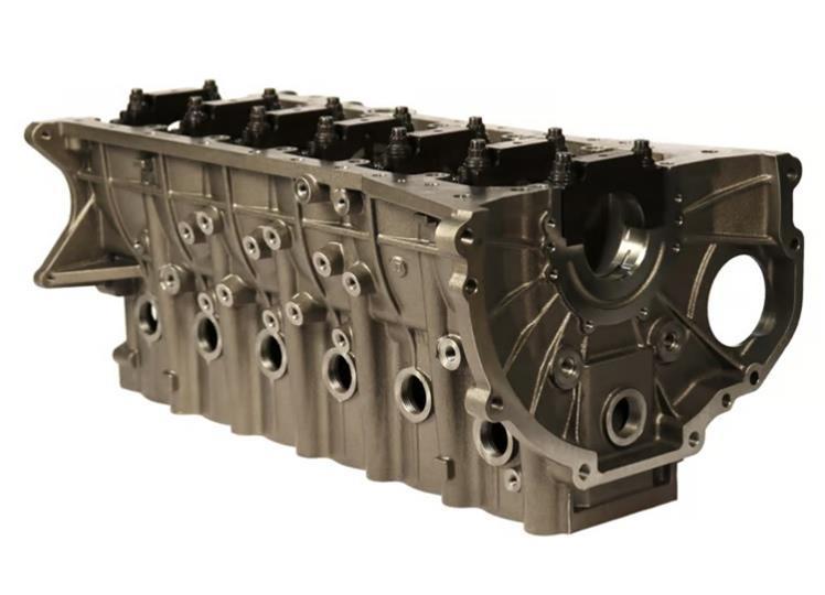 Vinyasa Automotive 2JZ iron engine block for engines and components, showing the sturdy metal engine part with detailed machining.