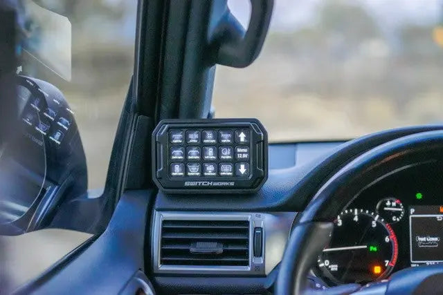 Lexus GX460 dash mounting pod for switches, compatible with 2010-2024 models, by Zona Motorsports, shown installed in the vehicle dashboard.